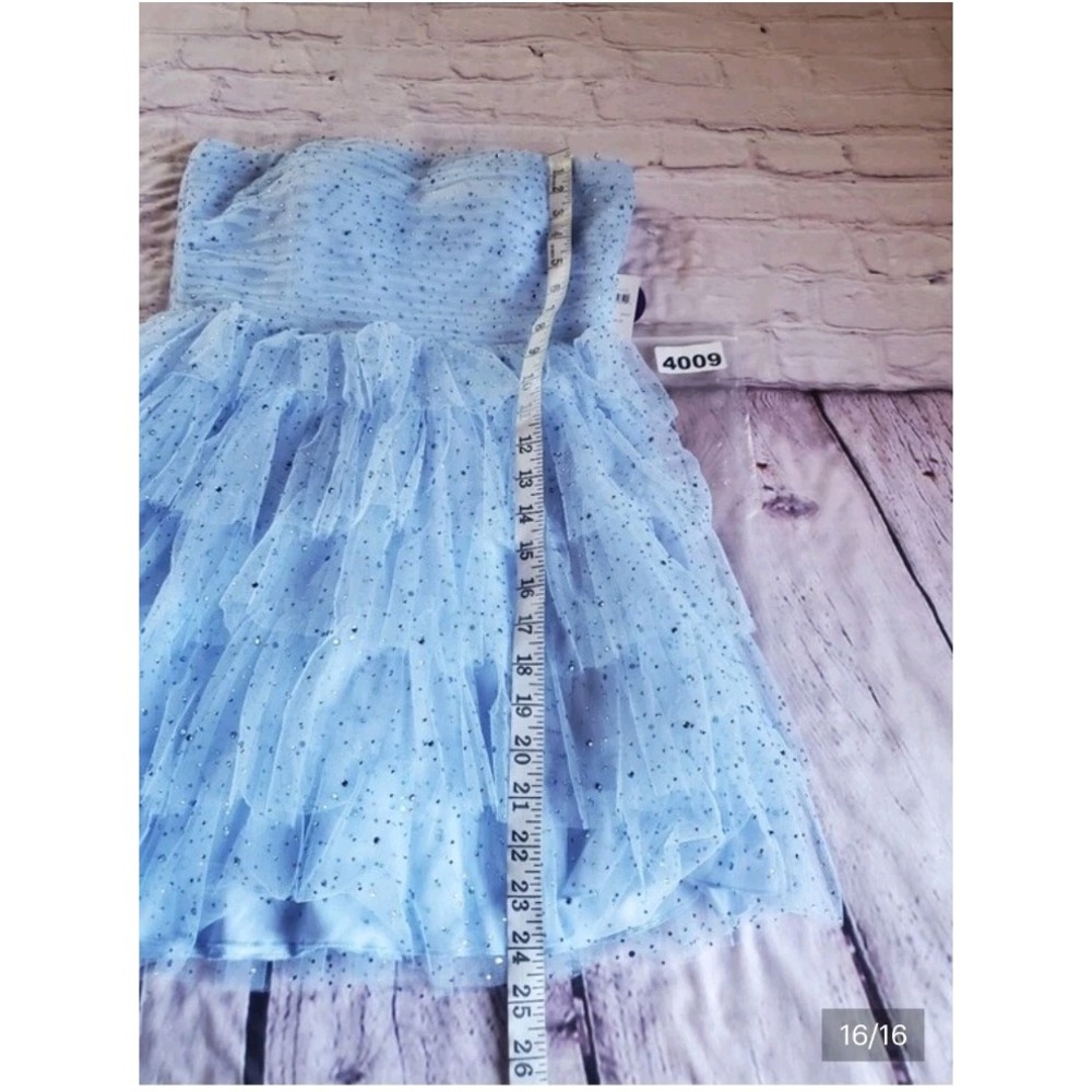 Windsor Arie Powder Blue Strapless Tiered Tulle Mini Dress Rhinestone Fairy Med - Picture 13 of 13